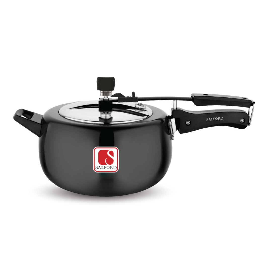 Curvy Duo Hard  Anodised Aluminium Inner Lid Induction Base Pressure Cooker With Stainless Steel Lid , Black , 5 Litre