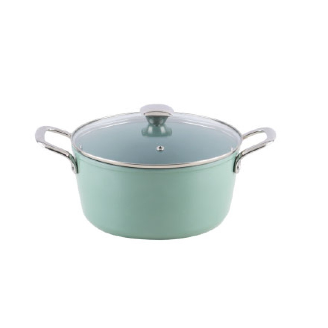 Forged Ceramic Casserole with Glass Lid, Induction Compatible, Green, 240 mm