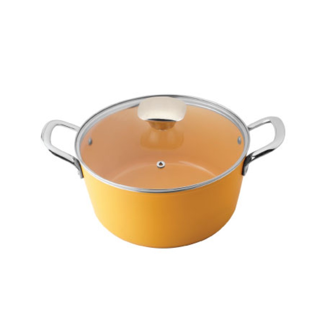 Forged Ceramic Casserole with Glass Lid, Induction Compatible, Mustard Yellow , 240 mm
