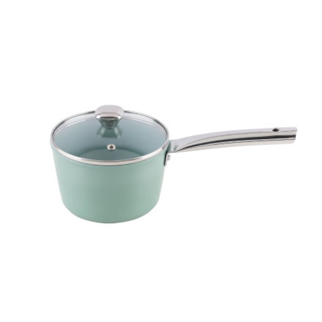 Forged Ceramic Saucepan with Glass Lid, Induction Compatible, Green, 160 mm
