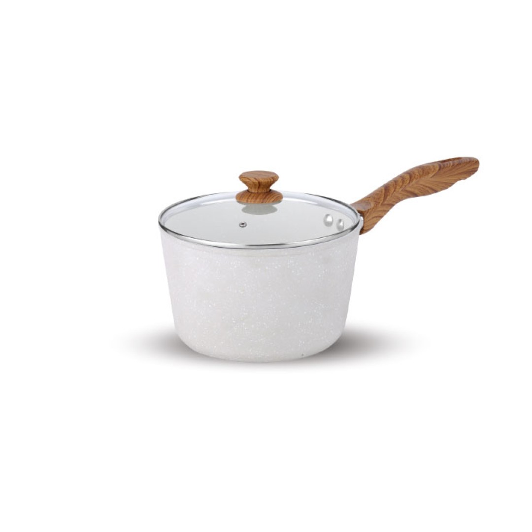 Forged Nonstick Saucepan with Glass Lid, Induction Compatible, White Spatter,  160 mm