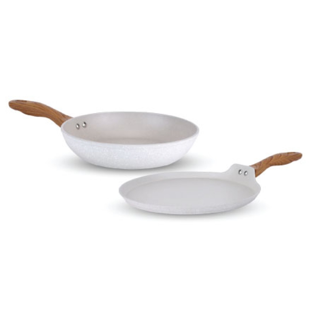 Forged Nonstick Set of 2 , Frypan- 240 mm, Dosa Tava- 260 mm, Induction Compatible, White Spatter