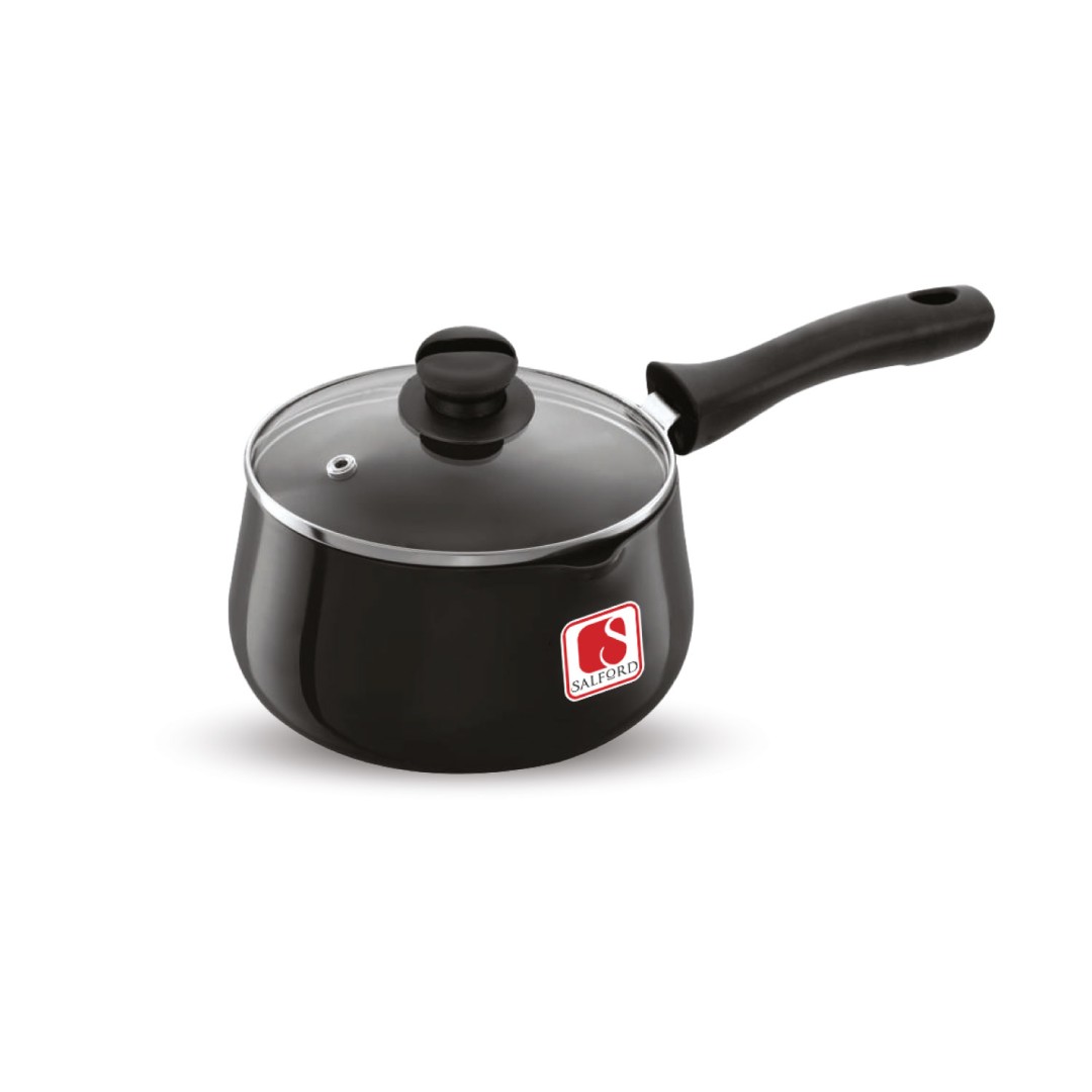 Tea Pan Hard Anodised Induction Base with Glass Lid , 1.5 Litre , Black