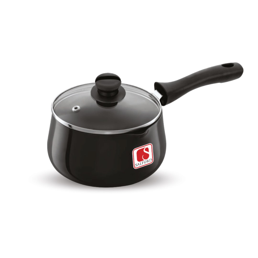 Tea Pan Hard Anodised Induction Base with Glass Lid , 2 Litre , Black