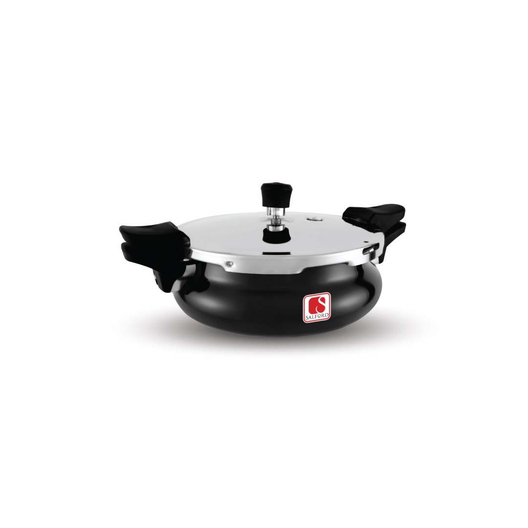 Xpert 3 in 1 Hard Anodised Induction Base Handi Shape Outer Lid Pressure Cooker With Strainer And Glass Lid , Black , 3 Litre